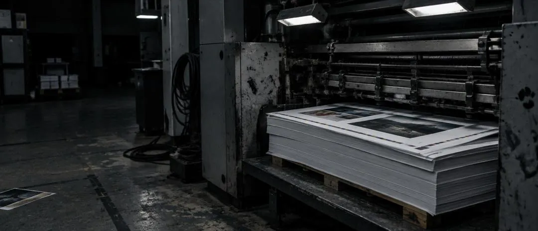Produktionshalle der Druckerei, Offsetmaschine im Druck.